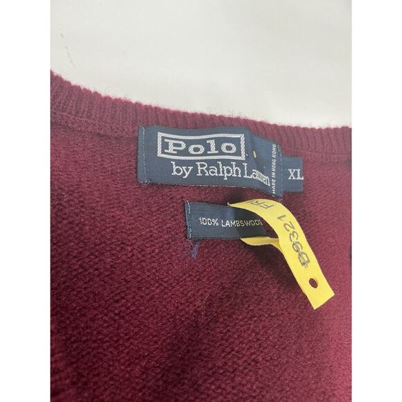 Vtg Polo Ralph Lauren Lambswool V-Neck Sweater Mens Size XL Maroon - Picture 13 of 14